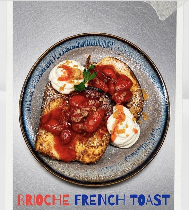 Brioche French toast with strawberry compote and cream